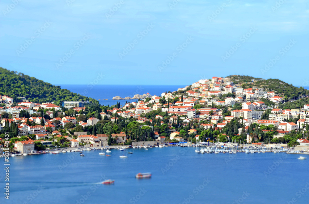 Panoramic view (Cityscape) of Dubrovnik (Croatia) with Miniature (Tilt-Shift) Effect