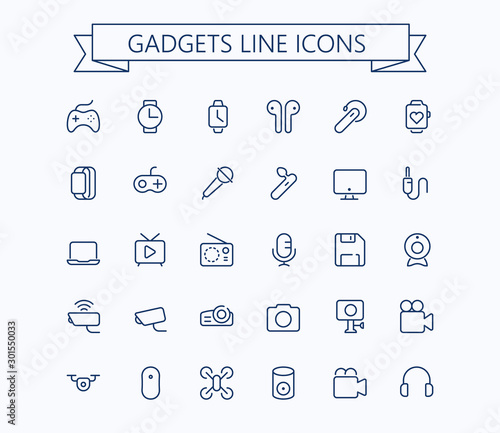 Gadgets line mini icons . Editable stroke. 24x24 px  grid. Pixel Perfect.