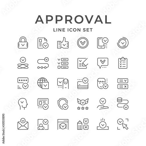 Set line icons of approval