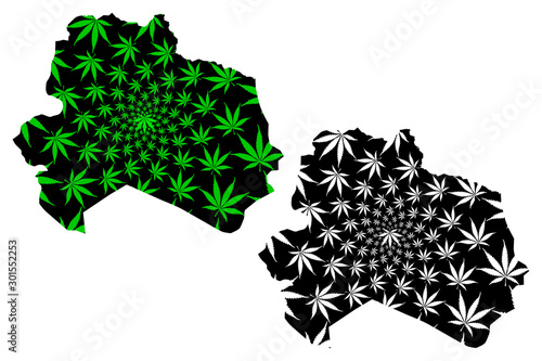 North Khorasan Province (Provinces of Iran, Islamic Republic of Iran, Persia) map is designed cannabis leaf green and black, North Khorasan map made of marijuana (marihuana,THC) foliage.... photo