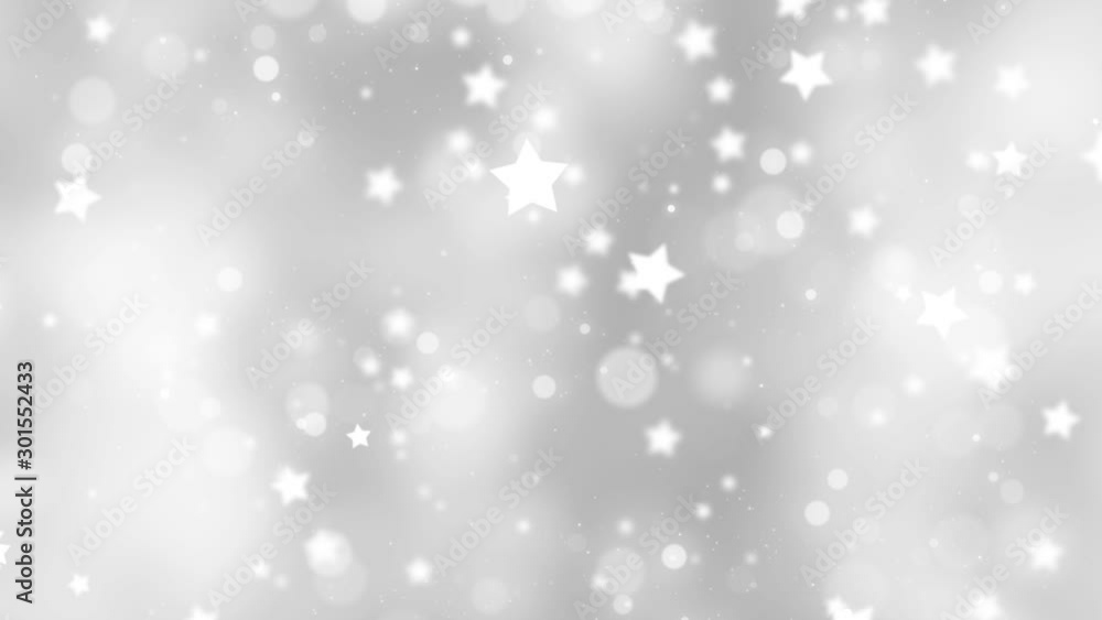 Silver shiny christmas stars bokeh copy space animation background. Silver shiny christmas stars bokeh copy space animation background.