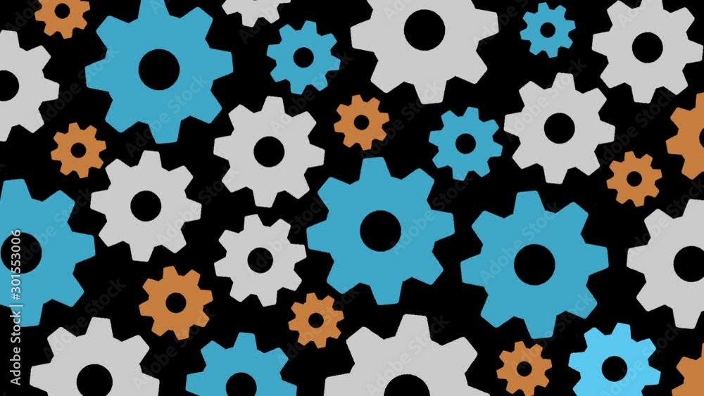 rotating gears animation background, loop isolated on transparent