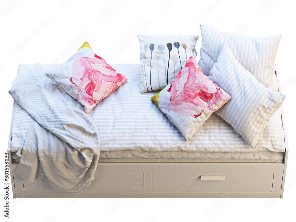 White children's bed with storage. 3d render White children's bed with storage. 3d render