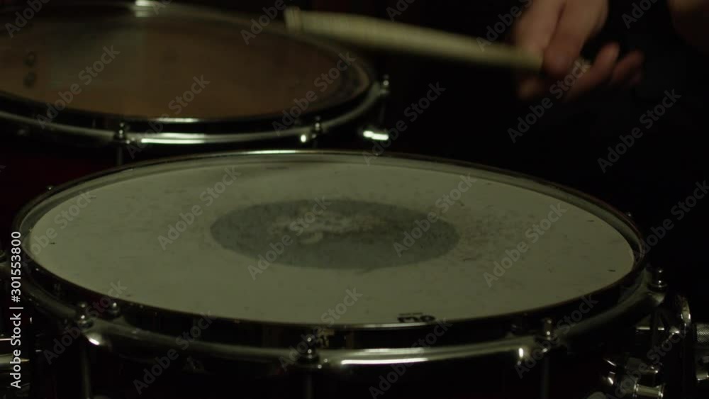 Drummer Plays Snare Drums Close Up Drummer Plays Snare Drums Close Up