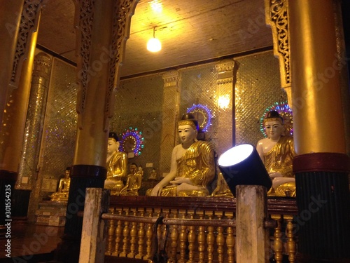 Three Buddha Statues in Myanmar Temple