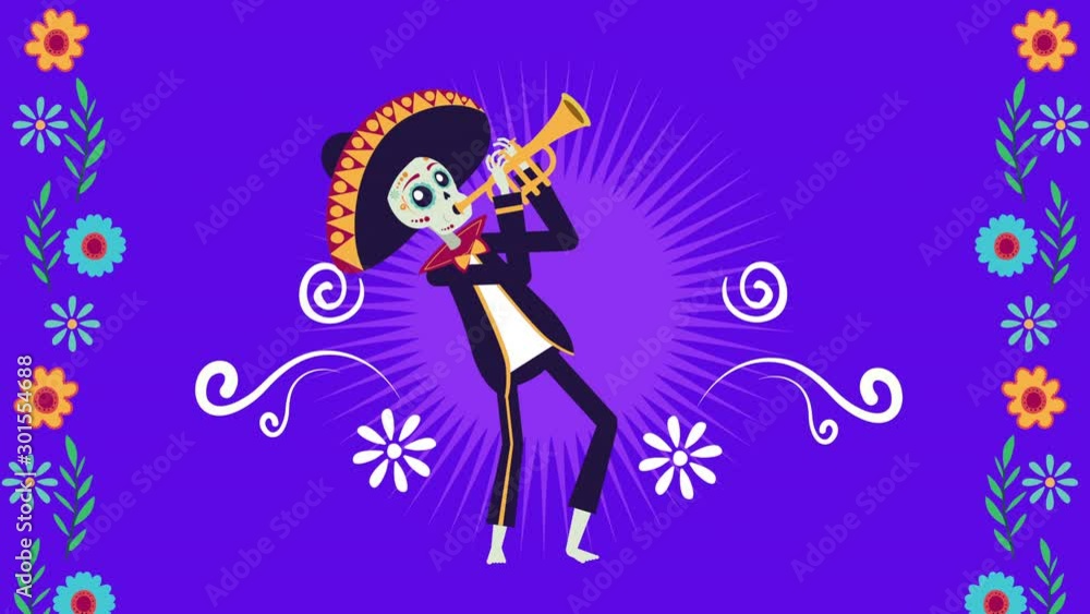 viva mexico animation with skull mariachi playing trumpet viva mexico animation with skull mariachi playing trumpet