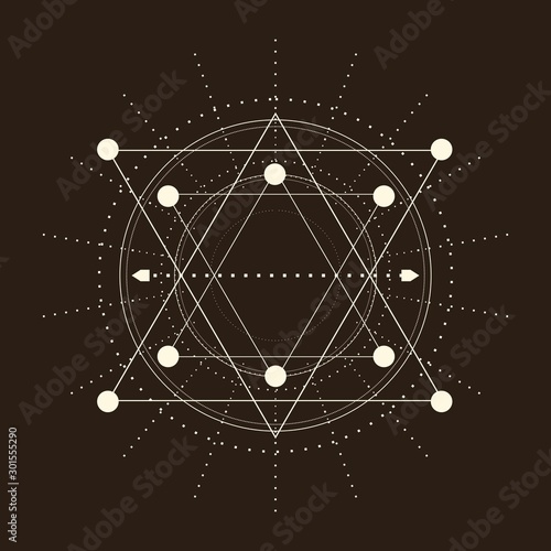 Mystical geometry symbol. Linear alchemy, occult, philosophical sign. For music album cover, poster, sacramental design. Astrology and religion concept.