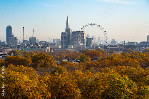 Beautiful London city Autumn Leaves and city skyline 