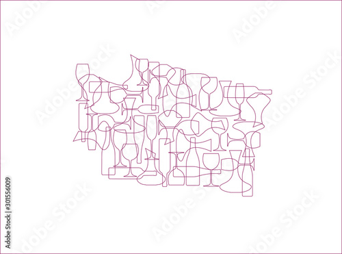 States winemakers - stylized maps from silhouettes of wine bottles, glasses and decanters. Map of Washington.