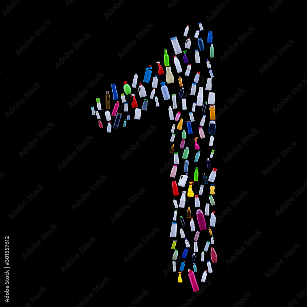 Number one made of plastic waste bottles Number one made of plastic waste bottles