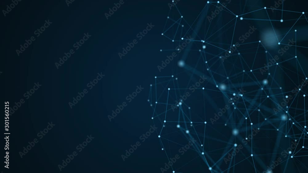 Abstract digital background. Space filled with polygons and dots. 3D rendering in blue of a scientific network conveying connectivity, complexity and data flood of modern digital age
