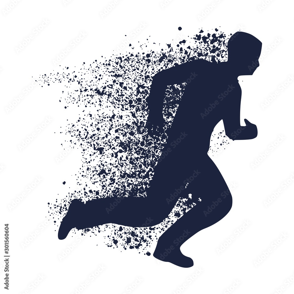 Naklejka premium Businessman running forward. Abstract illustration. Modern lifestyle metaphor. Particles trail