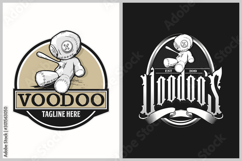 voodoo doll with a fork vector food company logo template