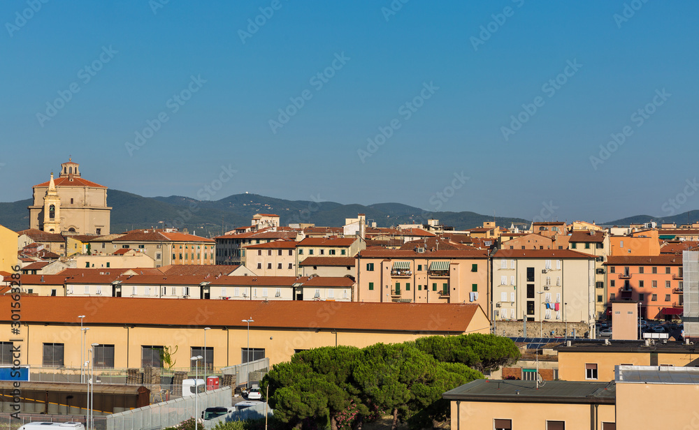 Cityscape with Church of St. Catherine in Livorno, Italy