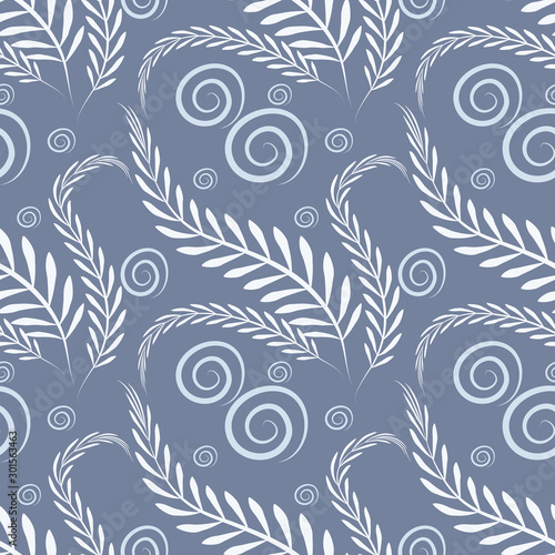 Floral pattern on a blue background - algae and bubbles