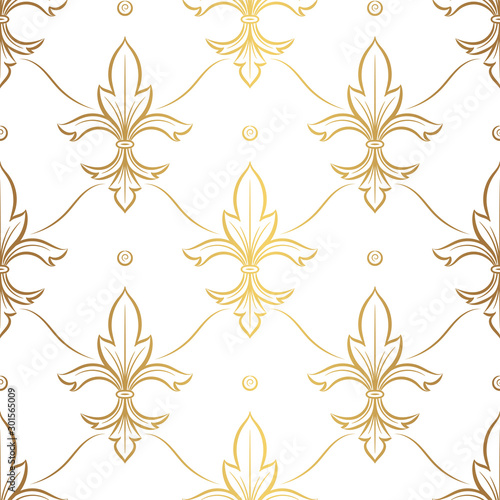 White and gold vintage vector seamless pattern, wallpaper. Elegant classic texture. Luxury ornament. Royal, Victorian, Baroque elements. Great for fabric and textile, wallpaper, or any desired idea.