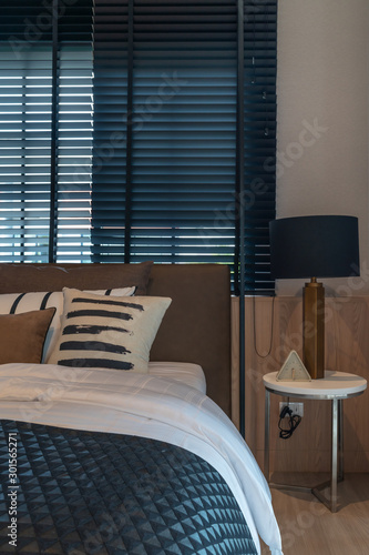 modern bedroom with set of pillows