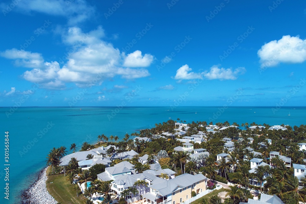 Aerial view of nearst Fort Zachary Taylor, Key West, Florida, United States. Caribbean sea. Great landscape. Travel destination. Tropical travel.