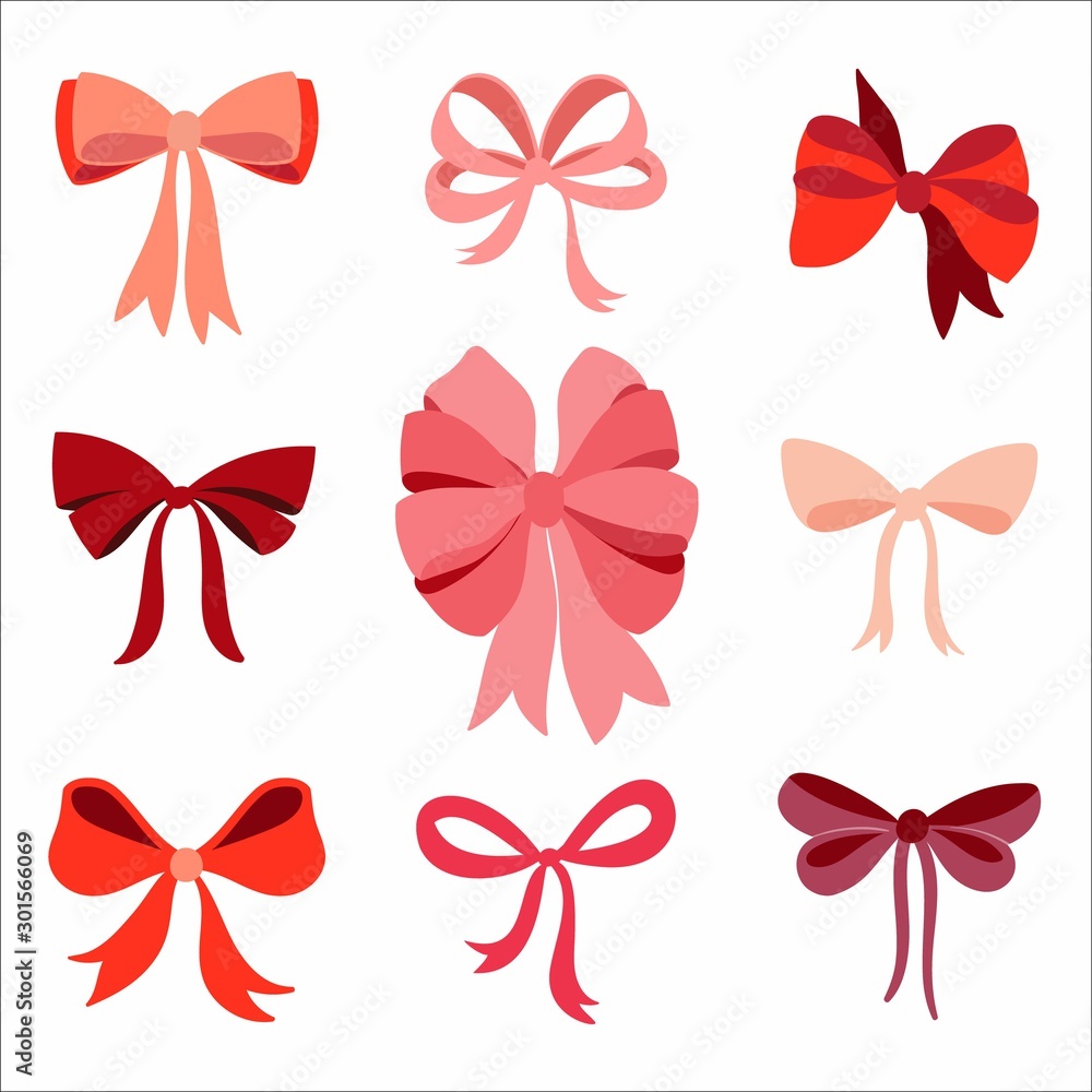 Bow collection with different items isolated on white background