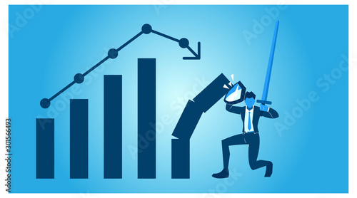The businessman was protected by a shield when a broken bar chart happened to him. emergency or accident fund insurance. insurance