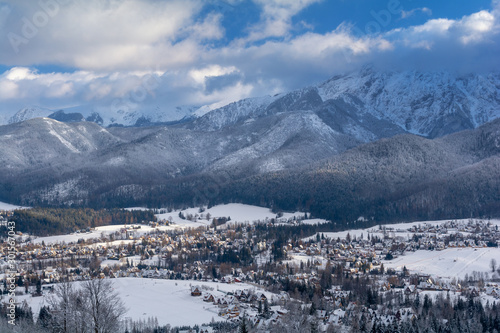 iew on popular polish ski resort in Tatra Mountains - Zakopane during winter, Poland