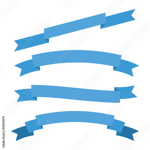 set of blue ribbon banner icon