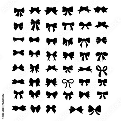 Vector sillouettes,Set of graphical decorative bows, flat design isolated on white background,bow for business and design. Design elements