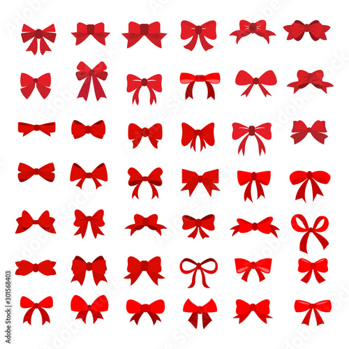 set of Red bow flat design isolated on white background