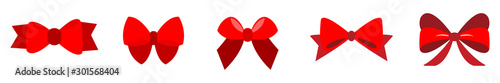 set of Red bow flat design isolated on white background photo