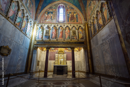 The Sancta Sanctorum (Chiesa di San Lorenzo in Palatio ad Sancta Sanctorum) is a Roman Catholic chapel entered via the Scala Sancta (Holy Staircase) of the Lateran Palace in Rome, Italy. 