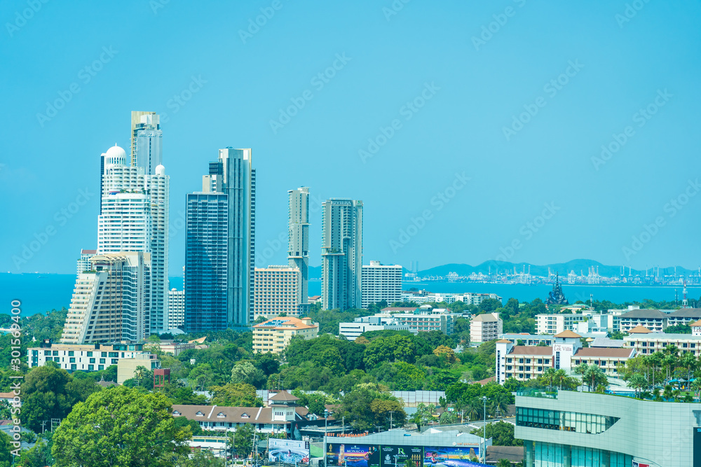 Obraz premium Pattaya Thailand - 23 October 2019 : Beautiful cityscape and landscape with building around Pattaya city Chonburi Province Thailand