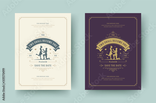 Wedding save the date invitation cards flourishes ornaments