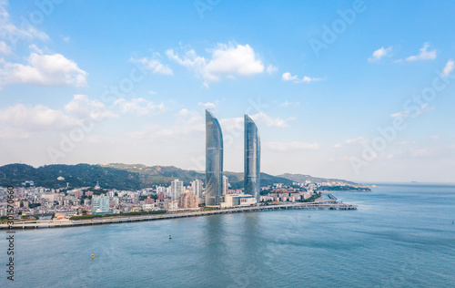 Panorama view of the Conrad Xiamen, Twin Towers/xiamen World Trade in Straits , including the Conrad Xiamen hotel, overlooking the South China Sea in Xiamen (Amoy), China. © AS_SleepingPanda