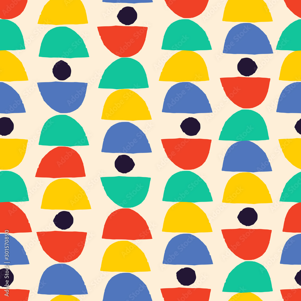 Abstract seamless pattern with colorful shapes on vanilla background. Abstract seamless pattern with colorful shapes on vanilla background.