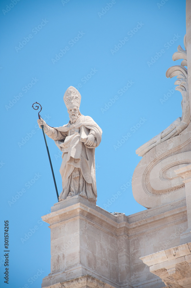 Saint Peter Statue in Siracusa Dome Facade