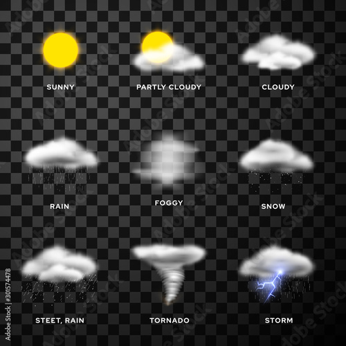 Weather forecast app flat vector icons set
