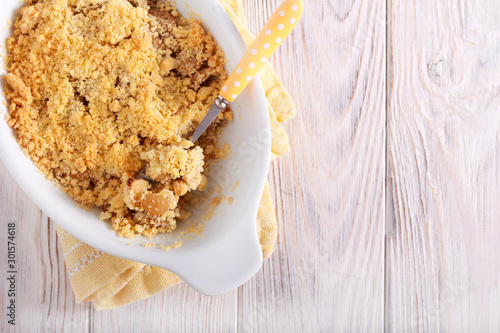 Fruit crumble cake, pear and apple with streusel topping