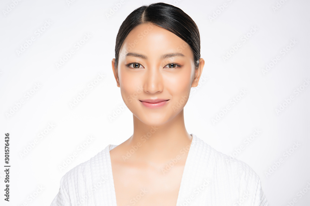 Beautiful Young Asian Woman smile feeling so happy and cheerful. with healthy Clean and Fresh skin. isolated on white background. Beauty Cosmetics Concept Beautiful Young Asian Woman smile feeling so happy and cheerful. with healthy Clean and Fresh skin. isolated on white background. Beauty Cosmetics Concept