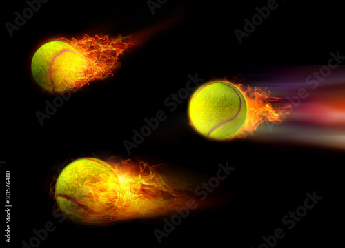 Imagine a tennis ball that has been hit forward with very high speed. And the lightning power is the current around the tennis ball And bright light is a beautiful background image design © Ping198