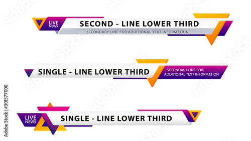 Vector video headline title or television news bar design template isolated on white background