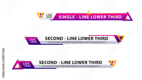 Vector video headline title or television news bar design template isolated on white background