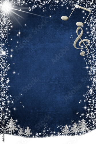 Christmas musical card  with copy space. Vertical image.