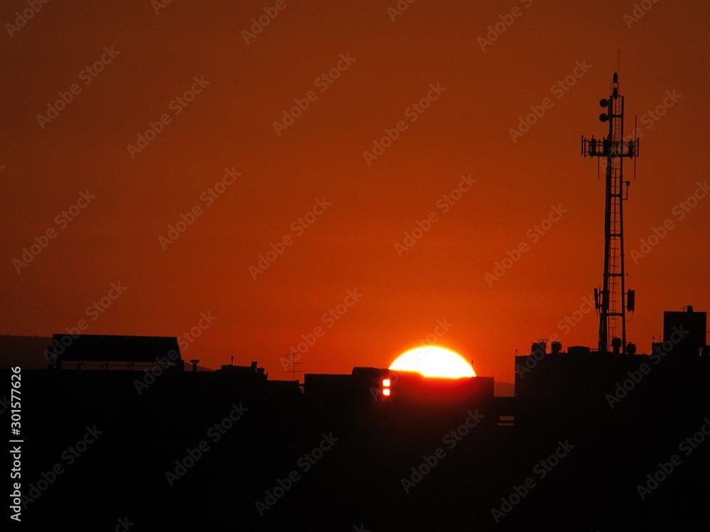 Sunset in the city of Santiago, Chile, on a summer day