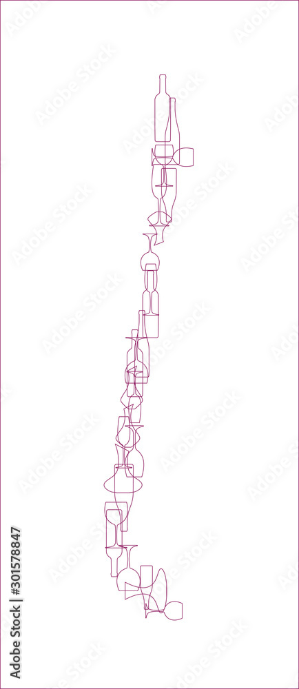Fototapeta premium Countries winemakers - stylized maps from silhouettes of wine bottles, glasses and decanters. Map of Chile.