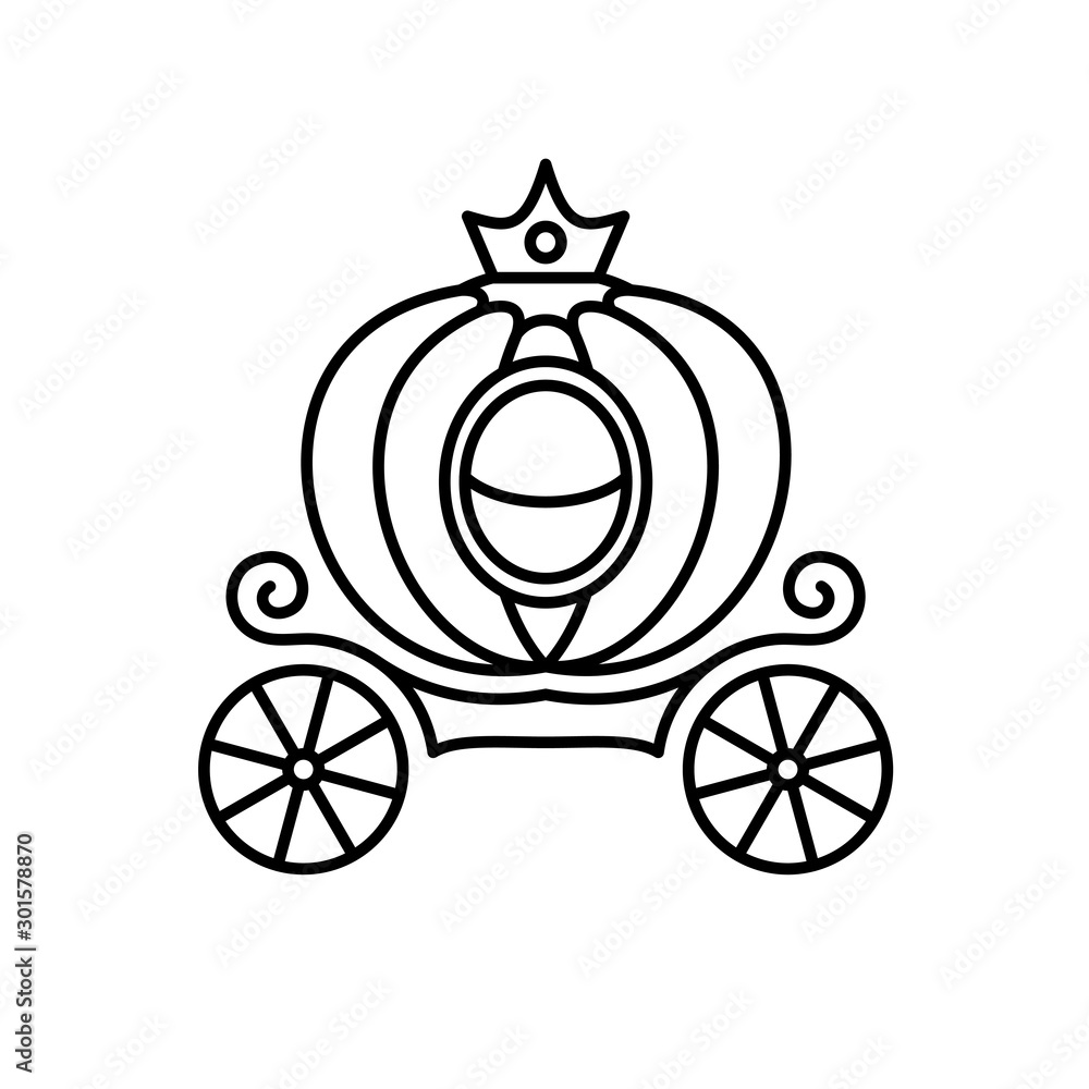 Pumpkin carriage line style illustration. Fairy tale Cinderella coach.  Adjustable stroke width. Stock Vector | Adobe Stock