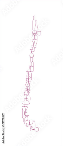 Countries winemakers - stylized maps from silhouettes of wine bottles, glasses and decanters. Map of Chile.