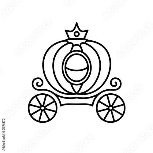 Pumpkin carriage line style illustration. Fairy tale Cinderella coach. Adjustable stroke width.