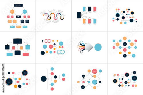 Fowcharts schemes, diagrams. Mega set. Simply color editable. Infographics elements.