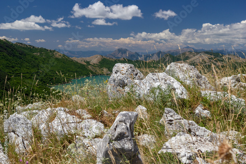 valley with lake of gallo matese and rock