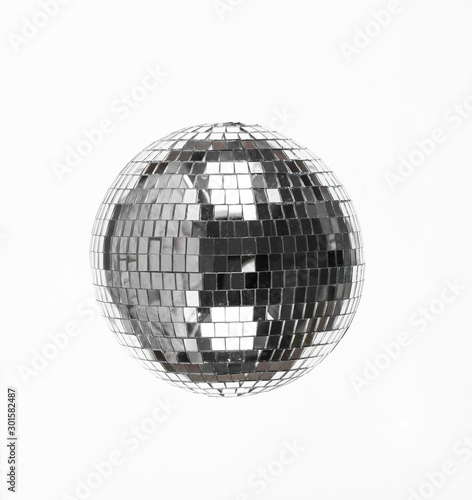 silver mirror bright shiny disco ball on a white background